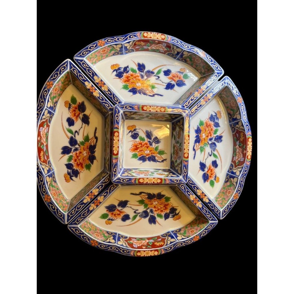 Vintage Imari Japanese Lazy Susan Divided Condiment/Appetizer (5 compartments)